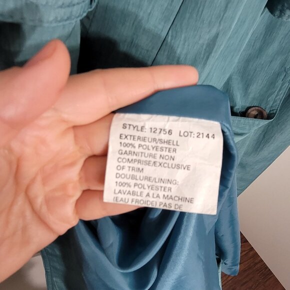 Luba Paris Vintage Teal Green Trench Double Breasted Tie Waist Long Sleeve Coat - Picture 9 of 14